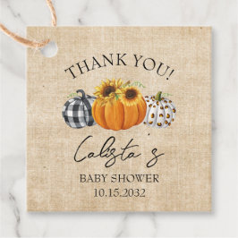 Burlap Pumpkin och Solros Baby Shower Tack Gåvor Etiketter