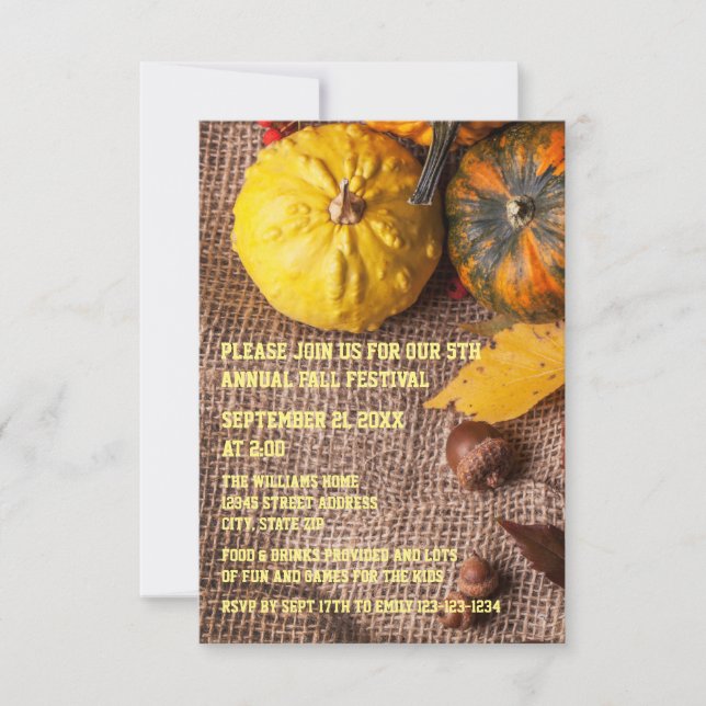 Burlap & Pumpkins - 3x5 Höstfestinbjudan Inbjudningar (Framsida)