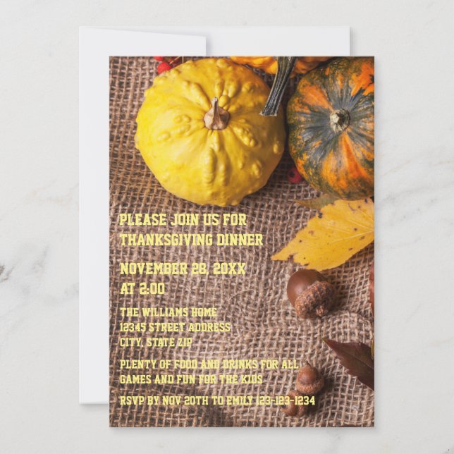 Burlap & Pumpkins - Inbjudan till Thanksgiving-mid (Framsida)