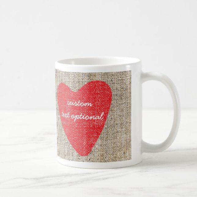 Burlap Red Frimärke Heart Valentine Coffee Mugg Ko (Höger)