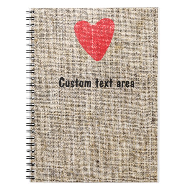 Burlap Red Frimärke Heart Valentine Journal Anteckningsbok (Framsidan)