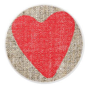 Burlap & Red Heart Söt Country Rustik Byrå Knopp