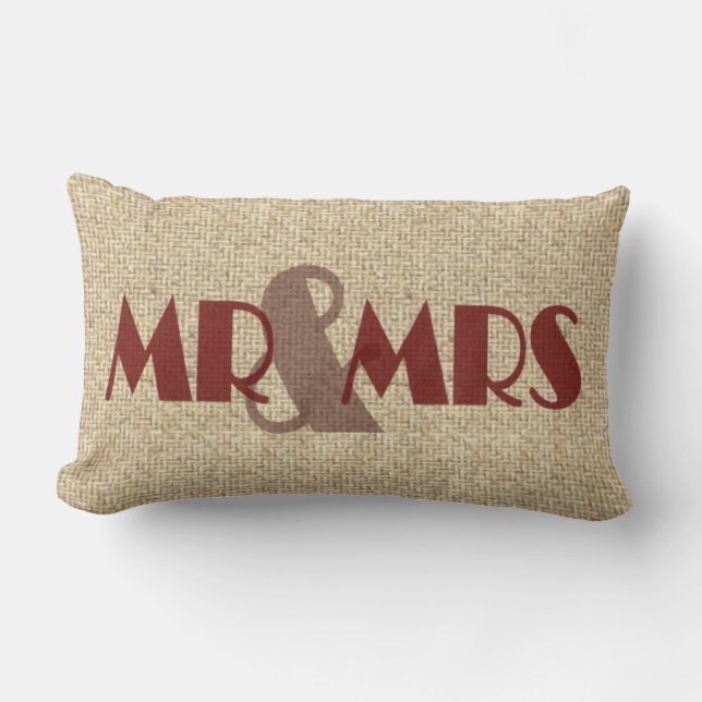 Burlap red mr bröllop dekorativa kudde (Framsida)