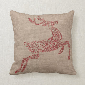 Burlap Red Reindeer Kudde