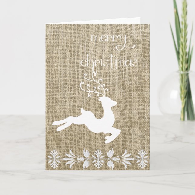 Burlap Reindeer Helgkort (Framsida)