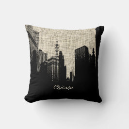 Burlap Retro Chicago Kudde