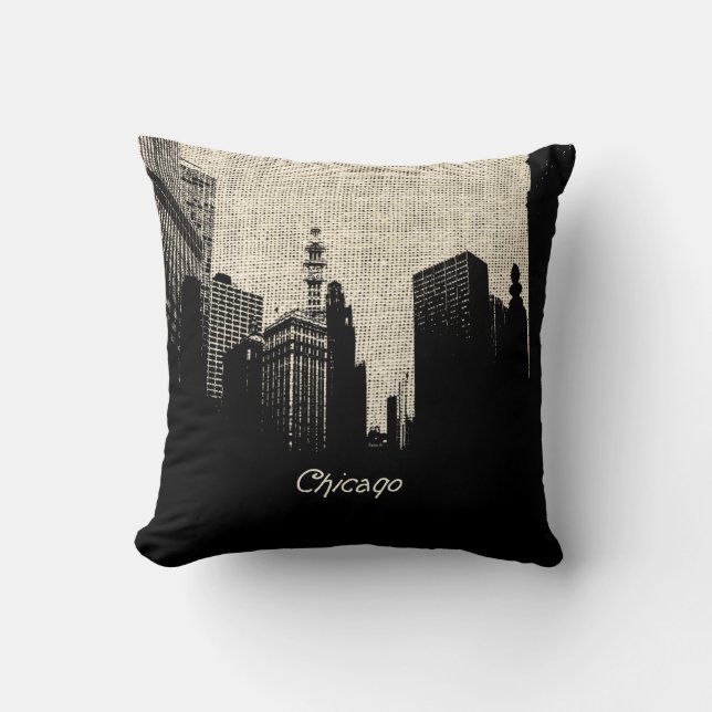 Burlap Retro Chicago Kudde (Framsida)