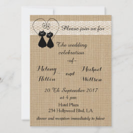 Burlap-roliga katter i kärlek bröllop inbjudningar