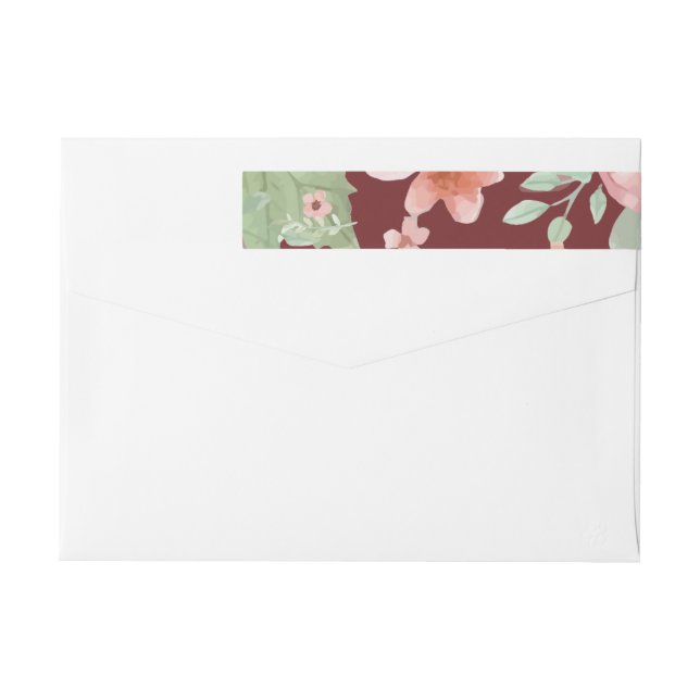 Burlap Rosa Mint Flowers Bröllop Kuvert Adress Etikettband (Baksidan)