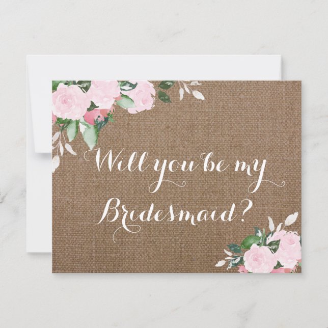 Burlap Rosa Peonies Bridesmaid Frieri Inbjudningar (Framsida)