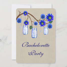 Burlap Rustic Blue Mason Burk Bachelorette Party Inbjudningar