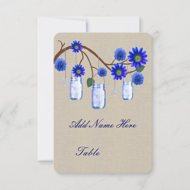 Burlap Rustic Blue Mason Burk Bord Place Card Inbjudningar (Framsida)