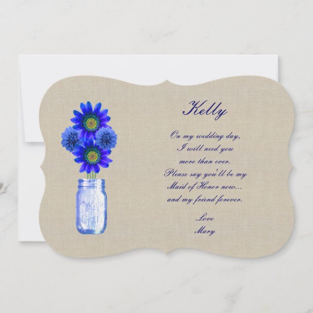Burlap Rustic Blue Mason Burk Maid of honor Card Inbjudningar (Framsida)