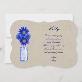 Burlap Rustic Blue Mason Burk Maid of honor Card Inbjudningar