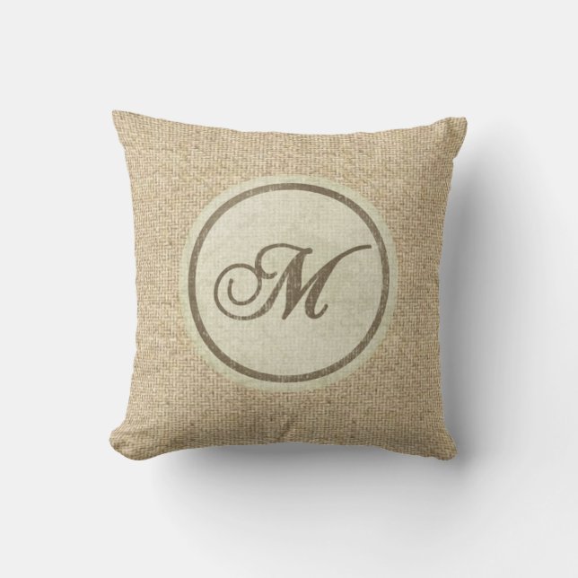 Burlap rustic brev M dekorativ kudde (Framsida)