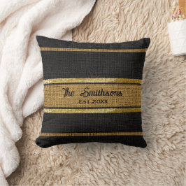 Burlap Rustic Brown Black Guld Anpassningsbar Namn Kudde