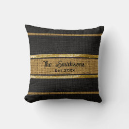 Burlap Rustic Brown Black Guld Anpassningsbar Namn Kudde