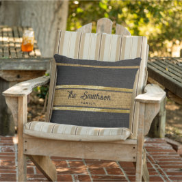 Burlap Rustic Brown Black Guld Anpassningsbar Namn Kudde
