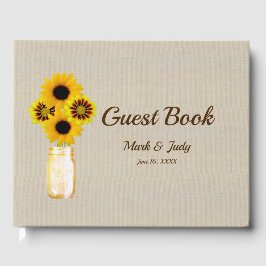 Burlap Rustic Gult Blommigt Mason Burk Bröllop Gästböcker