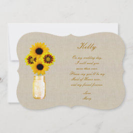 Burlap Rustic Gult Mason Burk Maid of honor Card Inbjudningar