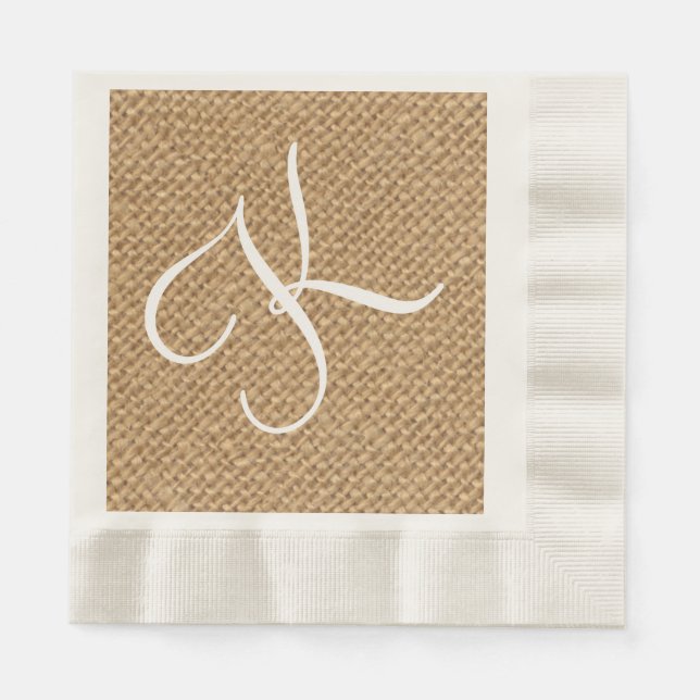 Burlap Rustic Initial | Bröllop Pappra Napkins Pappersservett (Framsidan)