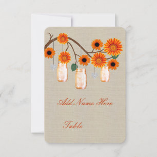 Burlap Rustic Orange Mason Burk Bord Place Card Inbjudningar