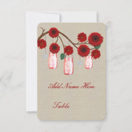 Burlap Rustic Red Mason Burk Bord Place Card Inbjudningar