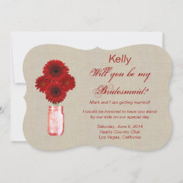 Burlap Rustic Red Mason Burk Bridesmaid Card Inbjudningar