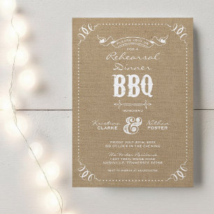 Burlap Rustic Rehearsal Dinner BBQ-inbjudan Inbjudningar