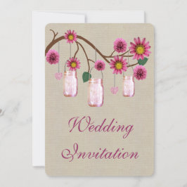 Burlap Rustic Rosa Murbrukskrukor Bröllopsinbjudan Inbjudningar