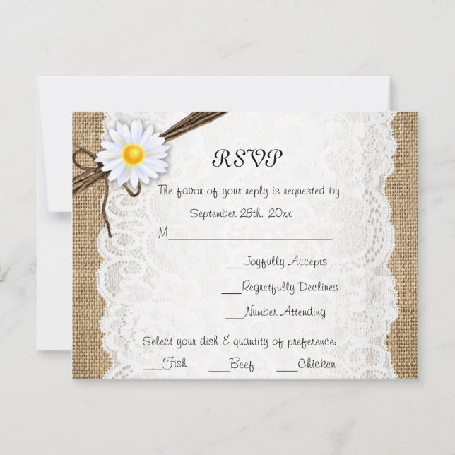 Burlap Rustic Snöre Daisy Flower Bröllop OSA Card Kort (Framsida)