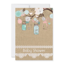 Burlap Rustic Snöre Mason Burk Baby Shower-inbjuda