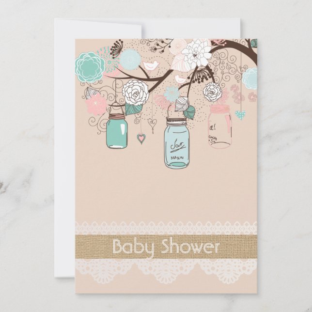 Burlap Rustic Snöre Mason Burk Baby Shower-inbjuda Inbjudningar (Framsida)