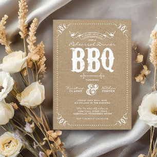 Burlap Rustic Vintage Chic Rehearsal Dinner BBQ Inbjudningar