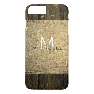 Burlap Rustic Vintage Wood look Monogram