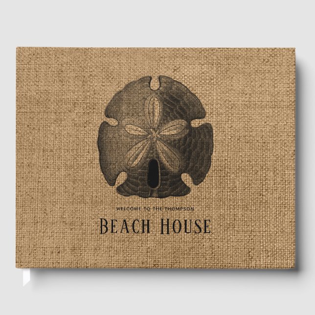 Burlap Sand Dollar Skal Strand Hus Gästböcker (Framsida)