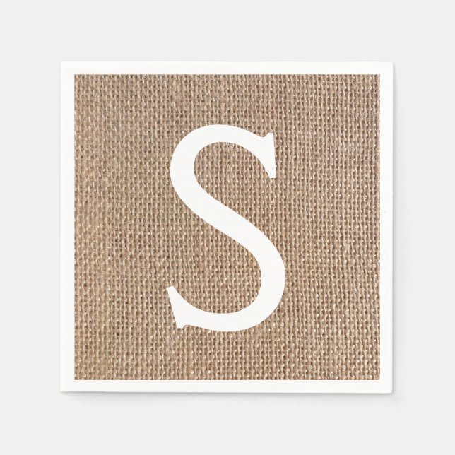 Burlap Se Monogram Rustic Land Personligt bröllp Pappersservett (Framsidan)