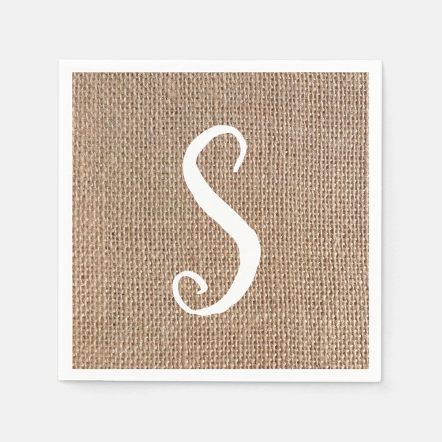 Burlap Se Monogram-skript Bröllop Pappersservett (Framsidan)