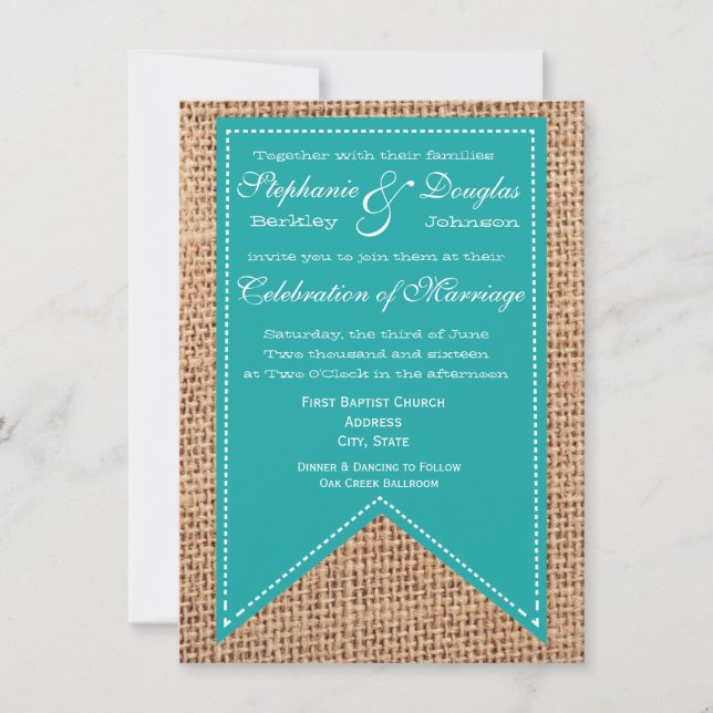 Burlap Skriv ut turkos Rustic Wedding-inbjudningar Inbjudningar (Framsida)