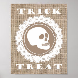 Burlap Skull Bus eller godis Art-utskrift, väggdek Poster