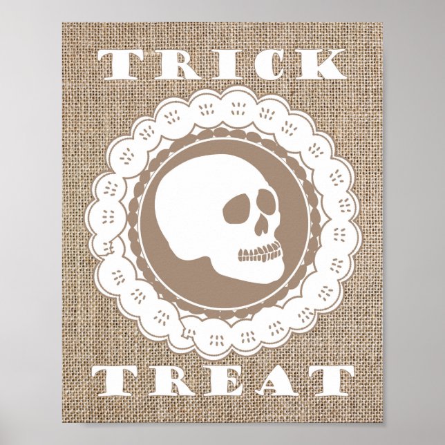 Burlap Skull Bus eller godis Art-utskrift, väggdek Poster (Framsidan)