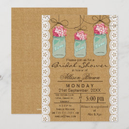 Burlap snöre blå mason burk rustik möhippa inbjudningar