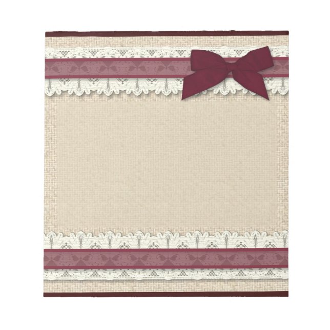 Burlap snöre burgundsband böjer stort anteckningsb anteckningsblock (Framsida)