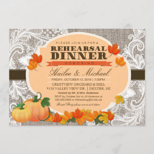 Burlap & Snöre Fall Pumpkin Löv Rehearsal Dinner Inbjudningar