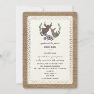 Burlap + Snöre Inspired Lila Blommigt Buck + Doe Inbjudningar