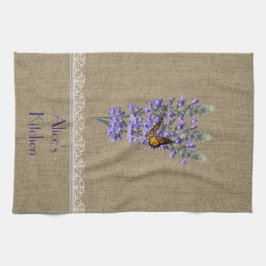 Burlap Snöre Lavender Flower Kitchen Towes Kökshandduk