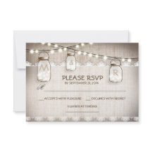 Burlap snöre ljus & Mason burk bröllop OSA-kort