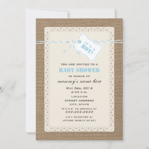 Burlap Snöre och Blue Twine Inspiced Baby Shower Inbjudningar