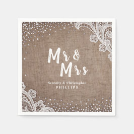 Burlap Snöre silver glitter, Mr & Mrs. Rustic bröl Pappersservett