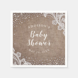 Burlap Snöre silver glitter rustik babydusch Pappersservett